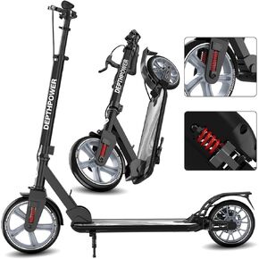 Big Wheels Kick Scooter for Kids Ages 6+, Teens and Adults, Max Load 300 LBS, Foldable - 2-Wheel Commuter Adult Scooters with Hand Brake & Shock Absorption, Adjustable Handlebar, Bearing ABEC9