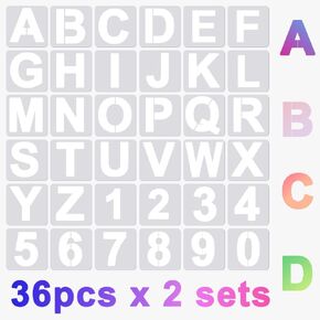 4 Inch Letter Stencils and Numbers, 72 Pcs Reusable Plastic Letter and Number Templates Letter Decoration Art Craft Stencils, Used for Painting on Art Board, Wall, Cloth, Stone, Signboard