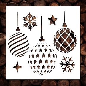 Tree Balls Stencil - Reusable Xmass Christmas Snowflake and Tree Balls Stencils for Painting on Wood, Glass, Wall Rock, Walls, Canvas, Glassware, Airbrushing, Spray Painting (8x8)