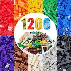 1200 Pieces Building Bricks,Bulk Classic Building Blocks Set, Includes Wheels, Door, Window,Compatible with Major Brands, Basic Building Bricks Box 10 Colors 14 Bulk Shapes