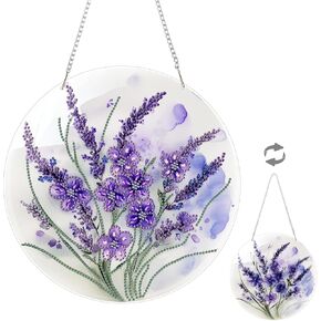 Eiflow DIY Hanging Diamond Art Purple Flower, Acrylic Diamonds Painting Pendant Board Kit, 5D Double Sided Gem Art Ornament Kit for Adults
