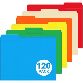 File Folder, HERKKA 120 Pack 1/3 Cut Tab File Folders, Colored File Folders Designed for Office and Classroom Use, Letter Size, Assorted 6 Colors