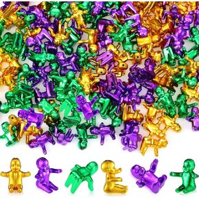 Sratte 150 Pcs Mardi Gras King Cake Baby 1 Inch Mini Plastic Baby Cake Toppers Purple Green Gold Mardi Gras Babies for Party Decorations Supplies