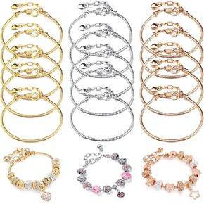 Bracelet Chains for Jewelry Making, 15 PCS Stainless Steel Snake Chain Bracelets Bulk 7.87" Snake Chain Bracelets for Women Jewelry Making