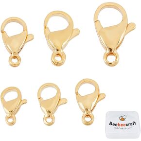 Beebeecraft 1 Box 60Pcs 6 Style 24K Gold Plated Lobster Claw Clasps Jewelry Clasps Connectors for DIY Bracelet Necklace Jewelry Making