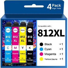 812XL Ink Cartridges Combo Pack Remanufactured for Epson 812XL 812 T812 XL Ink Cartridges for Epson Workforce Pro WF-7840 WF-7820 WF-7310 EC-C7000 Printer (812XL 4 Pack High Capacity)