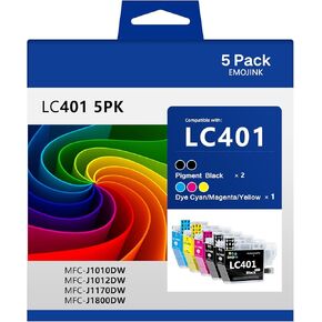 LC401 for Brother LC401 Ink Cartridges Compatible for Brother Ink Cartridges LC401 LC401XL for Brother MFC-J1010DW MFC-J1170DW MFC-J1012DW Printer Ink Cartridge 5 Pack [2 Black Cyan Magenta Yellow ]