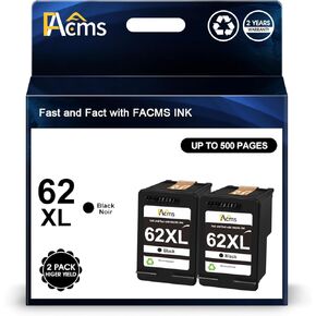 62XL Black Ink Cartridges Black Replacement for HP Ink 62 XL 62XL to Use with HP Envy 7640 7645 5660 5540 5640 OfficeJet 5740 8040 OfficeJet 250 200 (2 Black)