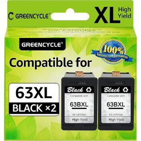 Greencycle 63 XL خراطيش الحبر المعاد تصنيعها بديل حزمة التحرير والسرد لـ HP 63XL متوافقًا مع Envy 4520 4512 4516 OfficeJet 4650 5200 5255 Deskjet 3630 3632 3639 (1 Black ، 1 Tri-Color)