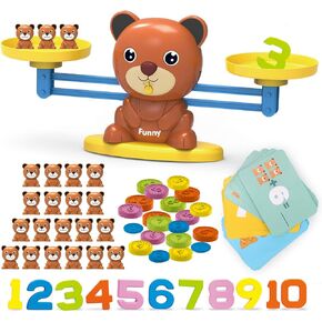 REMOKING Bear Balance Game Toy, Funny Math Number Game, Educational Learning Counting Number Toy with Numbers, Little Bears, Game Cards, Coins, Great Gifts for Kids 3 Years and up