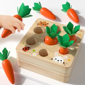 Montessori Toys Carrots Harvest Game,Wooden Toys Educational Shape Sorting Matching Puzzle Gift Toy for Baby Boys and Girls
