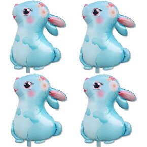 Blue Bunny Balloons, 4 PCS Easter Mylar Balloons Rabbit Balloon for Easter Decoration