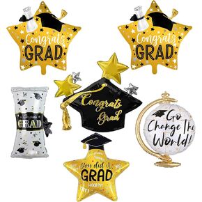 6Pcs Congrats Balloons for Graduation Decorations, Class of 2025 Congrats Grad Aluminum Foil Balloons for College High School Graduation Party 2025