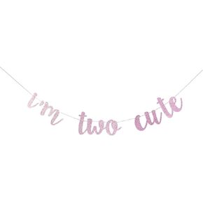 I'm Two Cute Banner, 2nd Birthday Banner, I'm Two Sweet, Second Birthday Banner,Two Sweet Party Decor, Candy Bar, Ice Cream Party Decor(Pink Glitter)