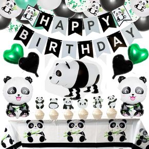 65Pcs Cute Panda Party Supplies - Panda Happy Birthday Banner, Balloons, Cupcake Toppers, Tablecloth & More for Kids & Adults