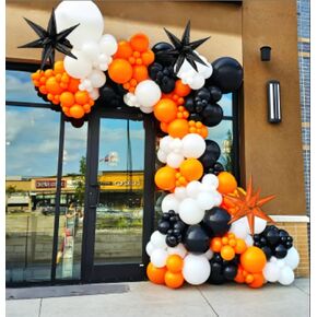 Kozee Orange and Black White Balloon Garland Arch Kit 145 Pieces Balloons with star mylar foil balloons for Men's Boys Baby Shower Birthday arty graduation Halloween Fall Themed Decorations