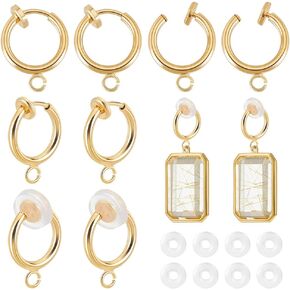 AHANDMAKER 30Pcs Clip-on Earring Converter, Earring Clip On Backs Parts Components Findings Clip on Earring Adapters with Loops Clip on Earrings for Jewelry Making Non-Pierced Ears, Real 18K Gold