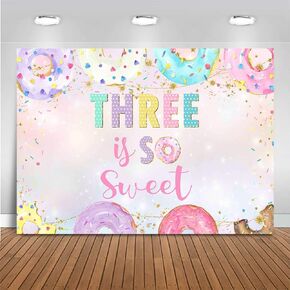 Mocsicka 3rd Donut Birthday Backdrop Three is so Sweet Birthday Party Decoration Background Girl Third Birthday Party Banner Supplies (7x5ft (82x60 inch))