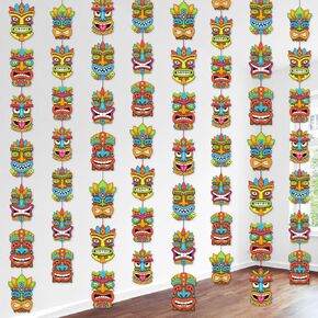 Pasimy 8 Pieces Hawaiian Party Decorations Hawaiian Tiki Hanging Banner Luau Garlands Banners Aloha Party Banners for Summer Tropical Theme Birthday Party Supplies
