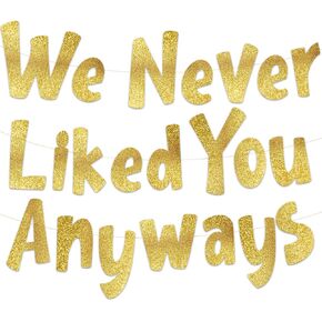 We Never Liked You Anyways – Going Away Party Gold Glitter Banner – Funny Farewell Party Decorations – We Will Miss You – Retirement Party – New Job Change – Moving Party Supplies, Ideas, and Gifts