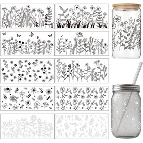 ARRICraft 10 Sheets UV DTF CUP WRAPS لـ 16 OZ COPS CUPS ، 10 أنماط من الزهور البرية ذات الأزهار البرية الصلبة فرك على شارات نقل PVC PVC in Kuwait