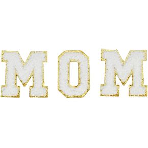 2.16" White Chenille Letter Patches, Self Adhesive Letters for Clothing, Stick on Letters for Cosmetic Bags Backpacks Travel Bags (Mama)