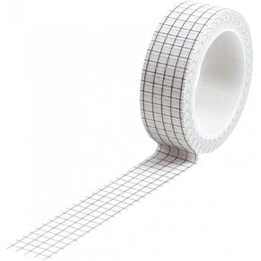 White Color Grid Tape Decorative Stickers - 1 Roll of 15 mm Wide Adhesive Paper Masking Tapes for School Supplies, Party Theme DIY Decor, Gift Box Decoration, Adhesives, Arts and Crafts Tape