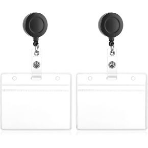2 Pcs Clear Badge Holder with Badge Reels, Vertical ID Card Badge Holder, Soft Plastic Card Holder Retractable Badge Reel Clip Credit Card Protector for Nurse Doctor Teacher Office(Vertical)