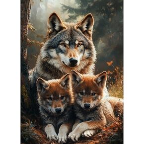 RICUVED Wolf Diamond Painting Kits for Adults, 5D Animal Diamond Painting Diamond Art Kits for Beginners, Full Drill Diamond Art Diamond Gem Wolf Family Diamond Painting Kits for Home Decor 12x16Inch