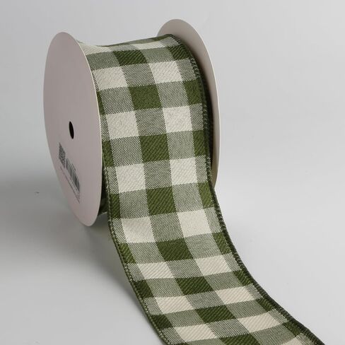 Buffalo Plaid Burlap Wired Ribbon ، Tartan Check ، Style Farmhouse ، لتغليف الهدايا ، عيد الميلاد ، زينة الزفاف (Sage Green/Solid/Check ، 2.5 بوصة) in Kuwait