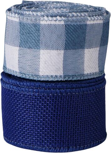 Buffalo Plaid Burlap Wired Ribbon ، Tartan Check ، Style Farmhouse ، لتغليف الهدايا ، عيد الميلاد ، زينة الزفاف (Sage Green/Solid/Check ، 2.5 بوصة) in Kuwait