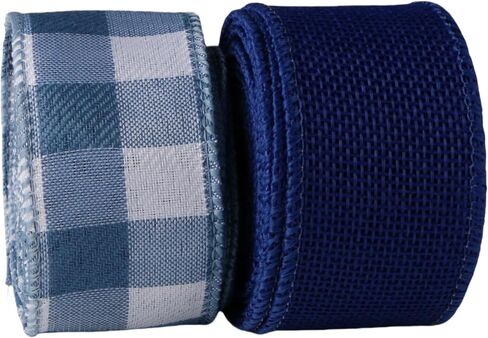 Buffalo Plaid Burlap Wired Ribbon ، Tartan Check ، Style Farmhouse ، لتغليف الهدايا ، عيد الميلاد ، زينة الزفاف (Sage Green/Solid/Check ، 2.5 بوصة) in Kuwait