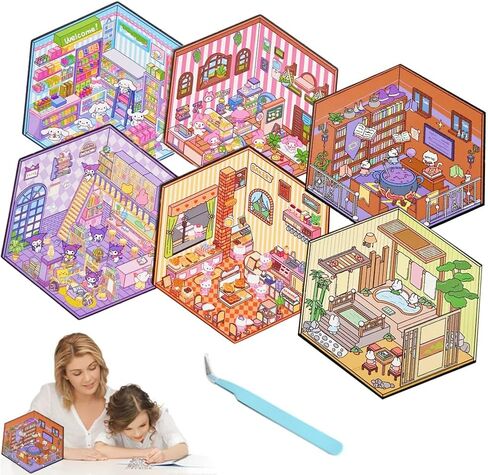 2Pack Large 3D Sticker Scene 3D House Stickers with Tweezers Suitable for Adults and Children to Relieve Stress，Creative and Cute Supermarket Stickers Valentine's Day Gift in Saudi Arabia