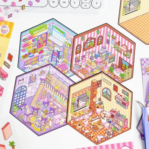 2Pack Large 3D Sticker Scene 3D House Stickers with Tweezers Suitable for Adults and Children to Relieve Stress，Creative and Cute Supermarket Stickers Valentine's Day Gift in Saudi Arabia