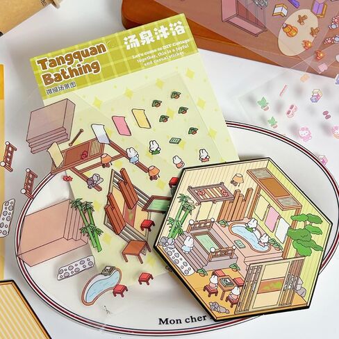 2Pack Large 3D Sticker Scene 3D House Stickers with Tweezers Suitable for Adults and Children to Relieve Stress，Creative and Cute Supermarket Stickers Valentine's Day Gift in Saudi Arabia