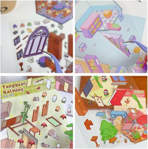 2Pack Large 3D Sticker Scene 3D House Stickers with Tweezers Suitable for Adults and Children to Relieve Stress，Creative and Cute Supermarket Stickers Valentine's Day Gift in Saudi Arabia