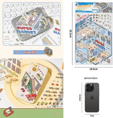 2Pack Large 3D Sticker Scene 3D House Stickers with Tweezers Suitable for Adults and Children to Relieve Stress，Creative and Cute Supermarket Stickers Valentine's Day Gift in Saudi Arabia