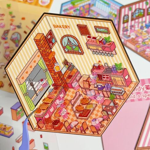 2Pack Large 3D Sticker Scene 3D House Stickers with Tweezers Suitable for Adults and Children to Relieve Stress，Creative and Cute Supermarket Stickers Valentine's Day Gift in Saudi Arabia