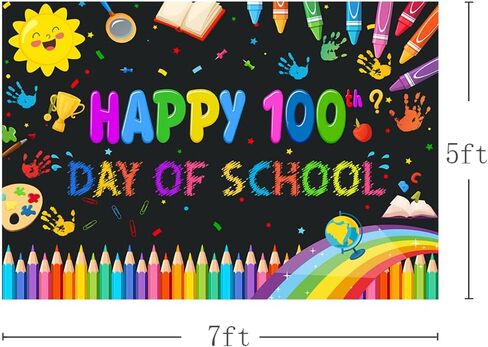 Happy 100th Day of School Party Backdrop, Happy 100th Day Photography Background Kids Students Party Supplies Kindergarten Primary Indoor Outdoor (Black) in Kuwait