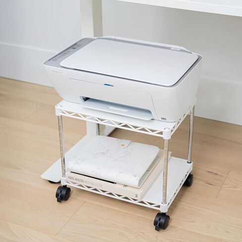ZBRANDS Printer Stand, Mini, White, 15" x 10.6", Portable Electronic Device Stand for Small Spaces, 40lbs Capacity, Rolling Cart with Wheels, Home Printer Stand, Copier Stand in Saudi Arabia