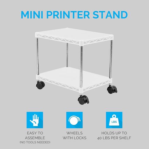 ZBRANDS Printer Stand, Mini, White, 15" x 10.6", Portable Electronic Device Stand for Small Spaces, 40lbs Capacity, Rolling Cart with Wheels, Home Printer Stand, Copier Stand in Saudi Arabia