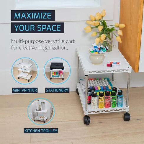 ZBRANDS Printer Stand, Mini, White, 15" x 10.6", Portable Electronic Device Stand for Small Spaces, 40lbs Capacity, Rolling Cart with Wheels, Home Printer Stand, Copier Stand in Saudi Arabia