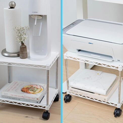 ZBRANDS Printer Stand, Mini, White, 15" x 10.6", Portable Electronic Device Stand for Small Spaces, 40lbs Capacity, Rolling Cart with Wheels, Home Printer Stand, Copier Stand in Saudi Arabia