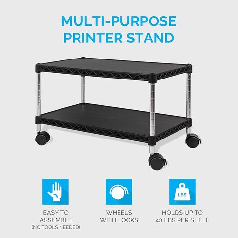 ZBRANDS Printer Stand, Mini, White, 15" x 10.6", Portable Electronic Device Stand for Small Spaces, 40lbs Capacity, Rolling Cart with Wheels, Home Printer Stand, Copier Stand in Kuwait