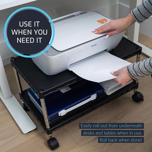 ZBRANDS Printer Stand, Mini, White, 15" x 10.6", Portable Electronic Device Stand for Small Spaces, 40lbs Capacity, Rolling Cart with Wheels, Home Printer Stand, Copier Stand in Kuwait