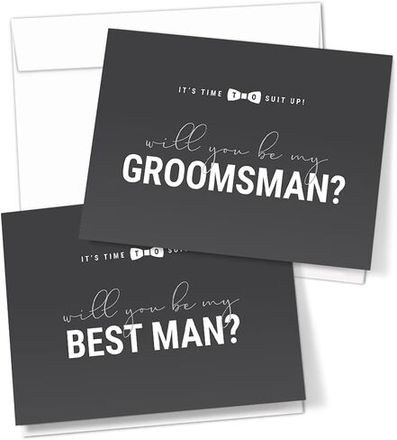 Hat Acrobat Modern Wedding Groomsman Invitation Cards, Grey and White, 10 Pieces in Saudi Arabia