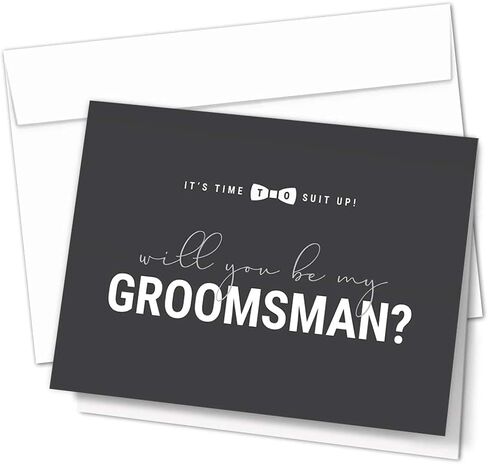 Hat Acrobat Modern Wedding Groomsman Invitation Cards, Grey and White, 10 Pieces in Saudi Arabia