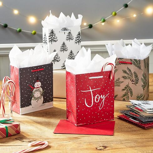 Hallmark 6 "حقائب هدايا العطلات الصغيرة (8 أكياس: أوراق الشجر الشتوية ، رجل ثلج ريفي ،" Joy "على أشجار حمراء ، أبيض وأسود) لبطاقات الهدايا ، تفضل حفل زفاف الشتاء ، هدايا المعلم in Saudi Arabia