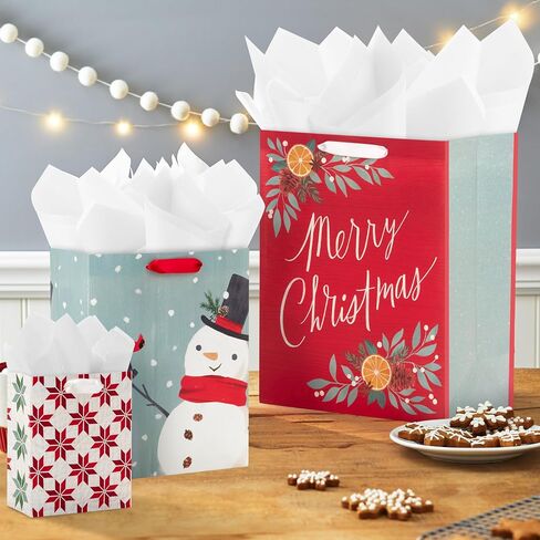 Hallmark 6" Small Holiday Gift Bags (8 Bags: Winter Foliage, Rustic Snowman, "Joy" on Red, Black and White Trees) for Gift Cards, Winter Wedding Party Favors, Teacher Presents in Saudi Arabia