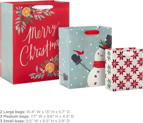 Hallmark 6" Small Holiday Gift Bags (8 Bags: Winter Foliage, Rustic Snowman, "Joy" on Red, Black and White Trees) for Gift Cards, Winter Wedding Party Favors, Teacher Presents in Saudi Arabia